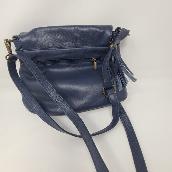 Vintage Vera Pelle Italian Leather Crossbody Handbag Navy‎ Blue Messenger - Picture 3 of 7